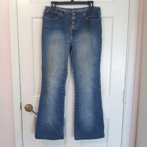 Vintage y2k zana di mid low rise dark wash faded button fly boot cut jeans